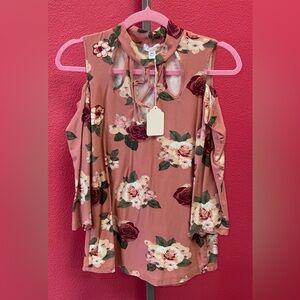 Floral Cold-Shoulder Top - Dusty Rose